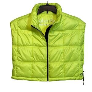 Calvin Klein Women's Cropped Mock-Neck Zip-up Vest, safety yellow, medium